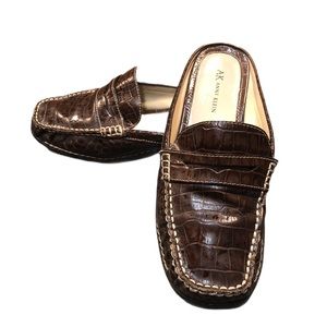 Anne Klein brown loafer mules leather Mapentagon